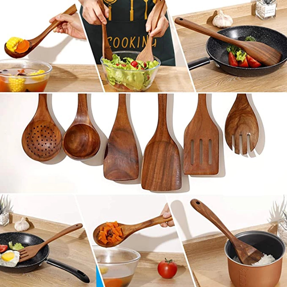Sustainable Teak Wooden Cooking Utensil Collection