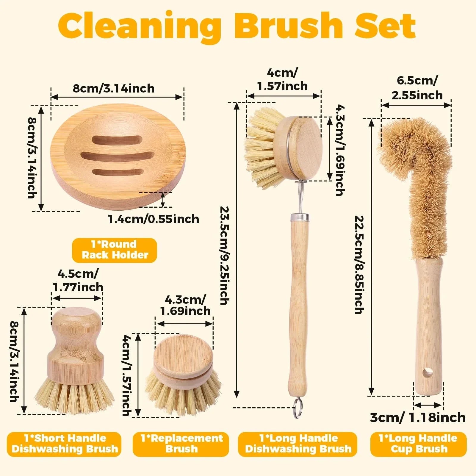 Set of Kitchen Scrub Brushes for Utensils and Cookware