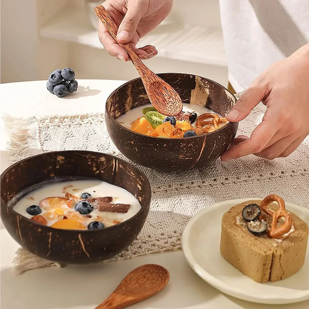 Natural Coconut Shell Bowl Set with Spoon