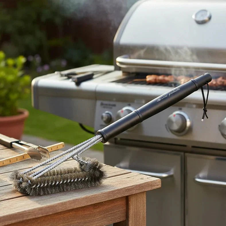 Stainless Steel Grill Brush for Cleaning – Non-Slip Handle, Removes Burnt Food
