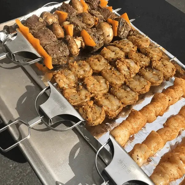 Stainless Steel Skewers | Double Prongs | Slide Scraper for Clean Serving