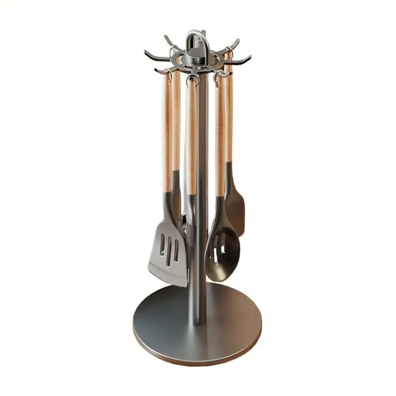 Rotating Kitchen Tool Organizer with Hooks