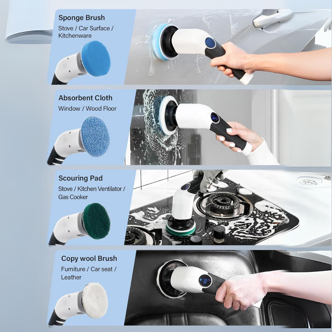 Cordless Power Scrubber with 8 Brush Attachments and Adjustable Speeds