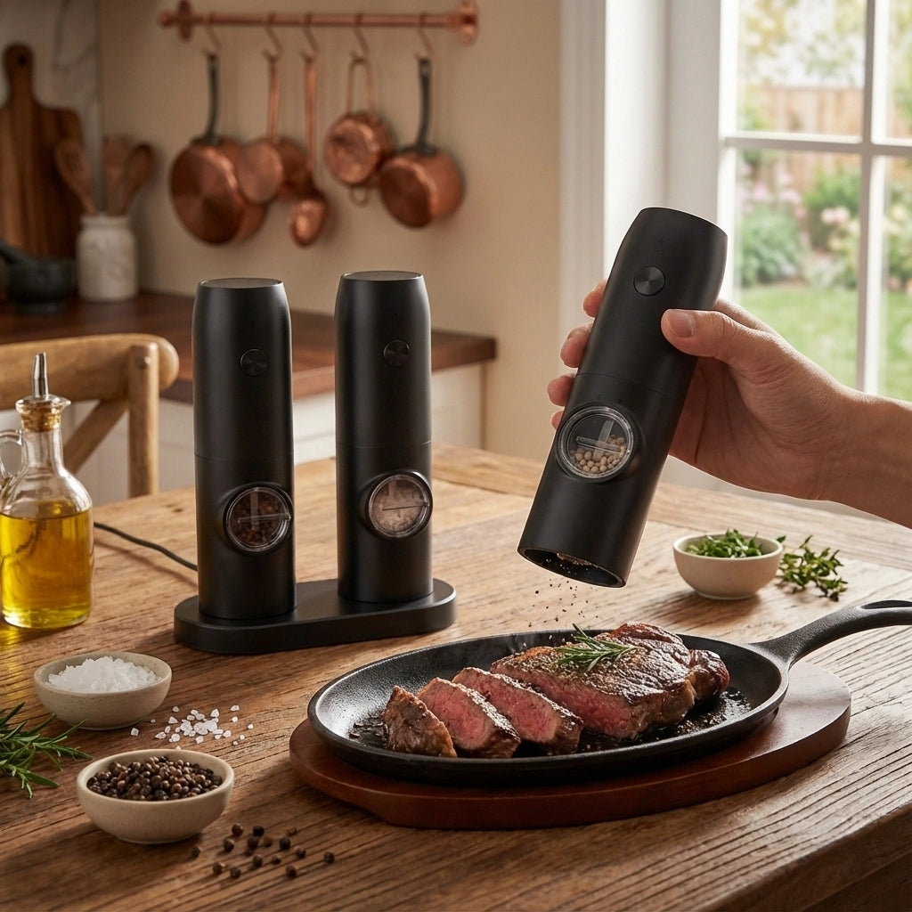 USB Rechargeable Salt and Pepper Mill Set with Adjustable Grind