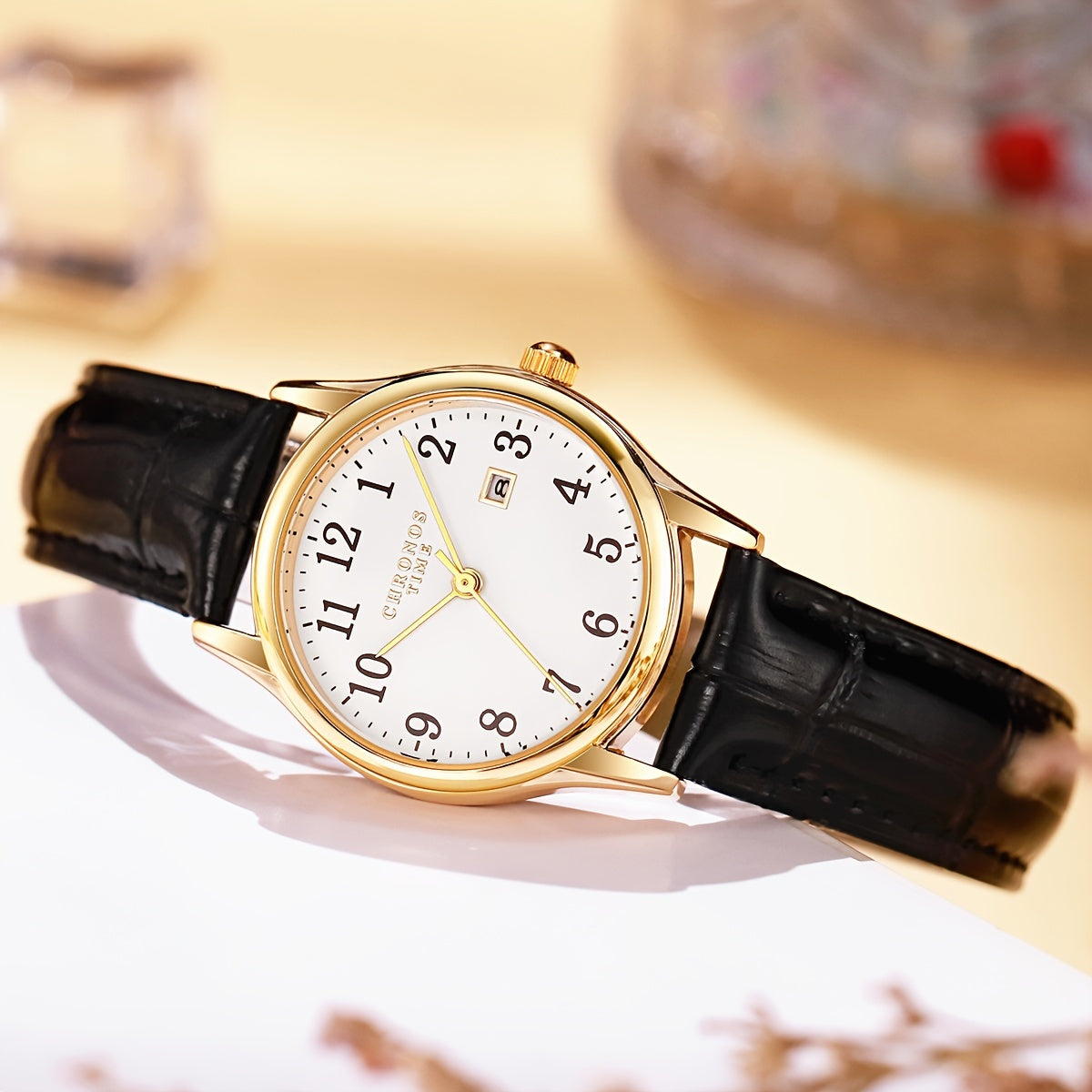 Sophisticated Quartz Watch for Women with Stylish Faux Leather Band