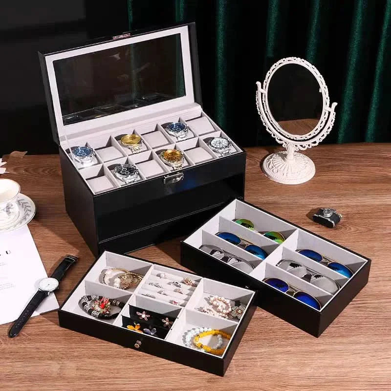 Men's 3-Tier Watch Storage Box – Stylish Organizer for Timepieces