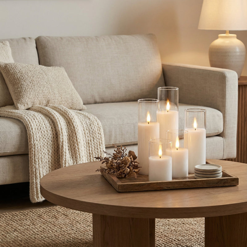 SereneGlow – Set of 9 Ivory LED Pillar Candles for Safe Ambiance