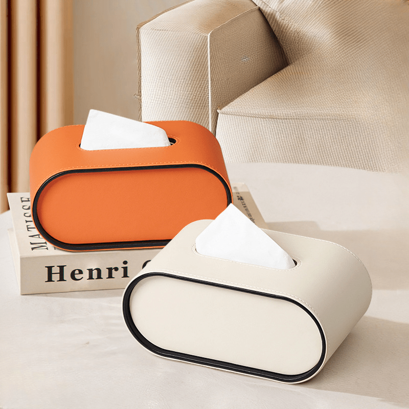 Elegance Refined: Luxe Oval Leather Tissue Holder