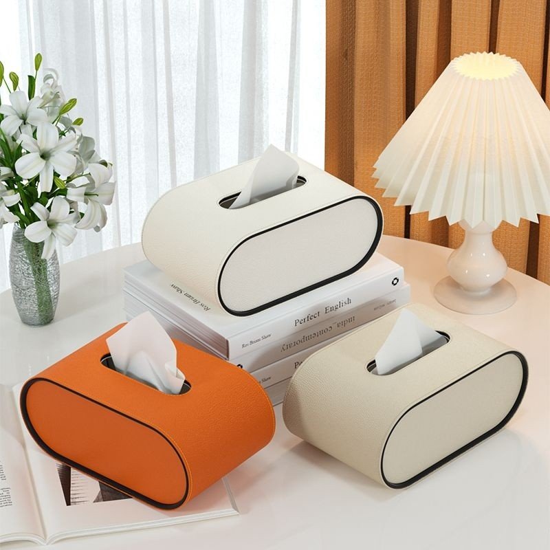 Elegance Refined: Luxe Oval Leather Tissue Holder