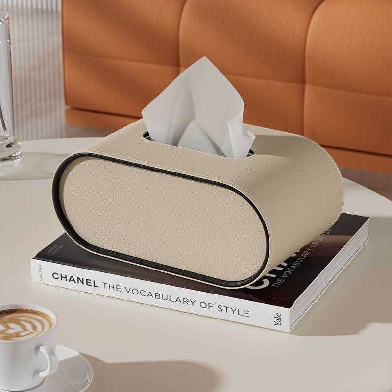 Elegance Refined: Luxe Oval Leather Tissue Holder