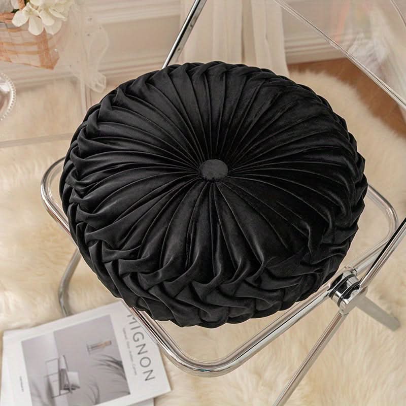 Round Velvet Cushion with Pleated Design