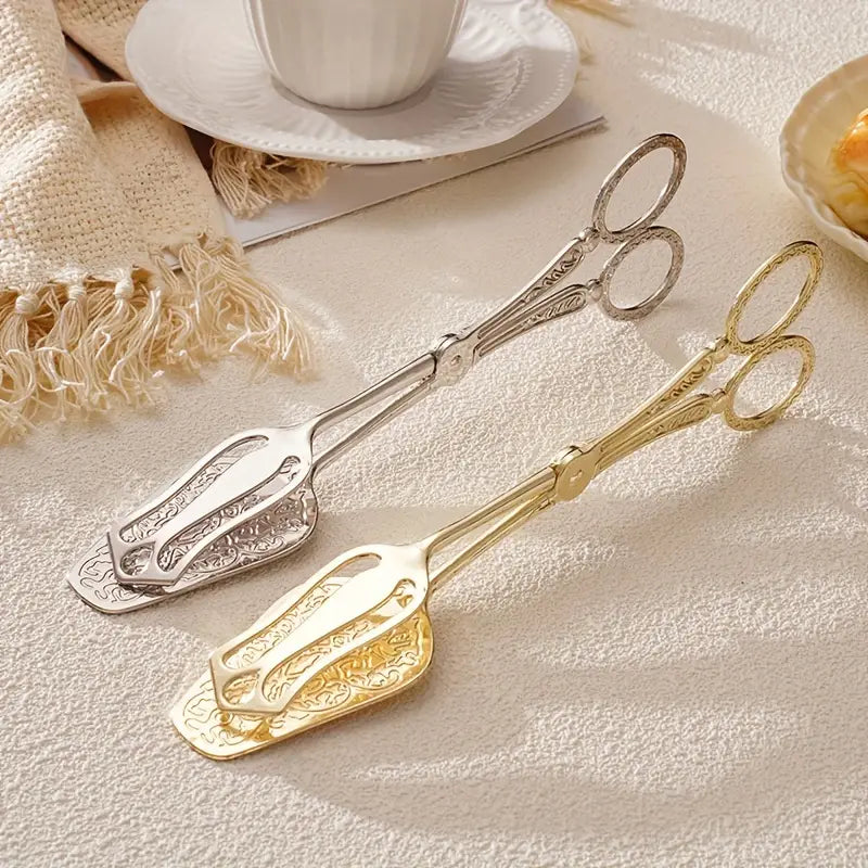 Chic Culinary Tongs with Timeless Engravings – Ideal for Serving Salads and Desserts