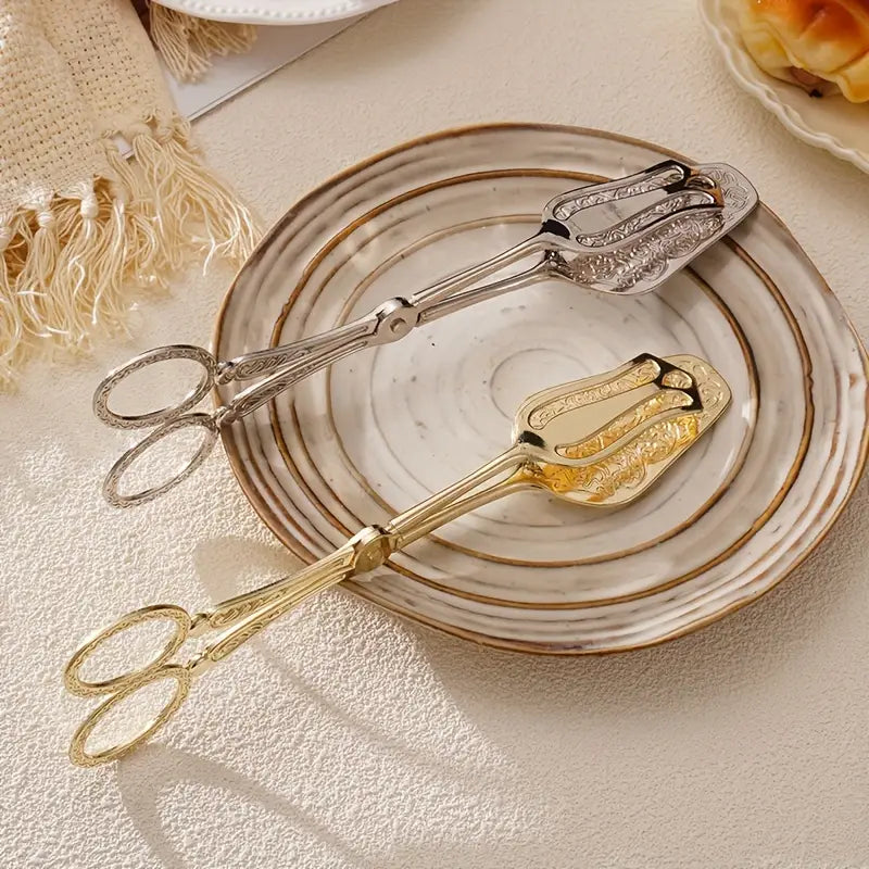Chic Culinary Tongs with Timeless Engravings – Ideal for Serving Salads and Desserts