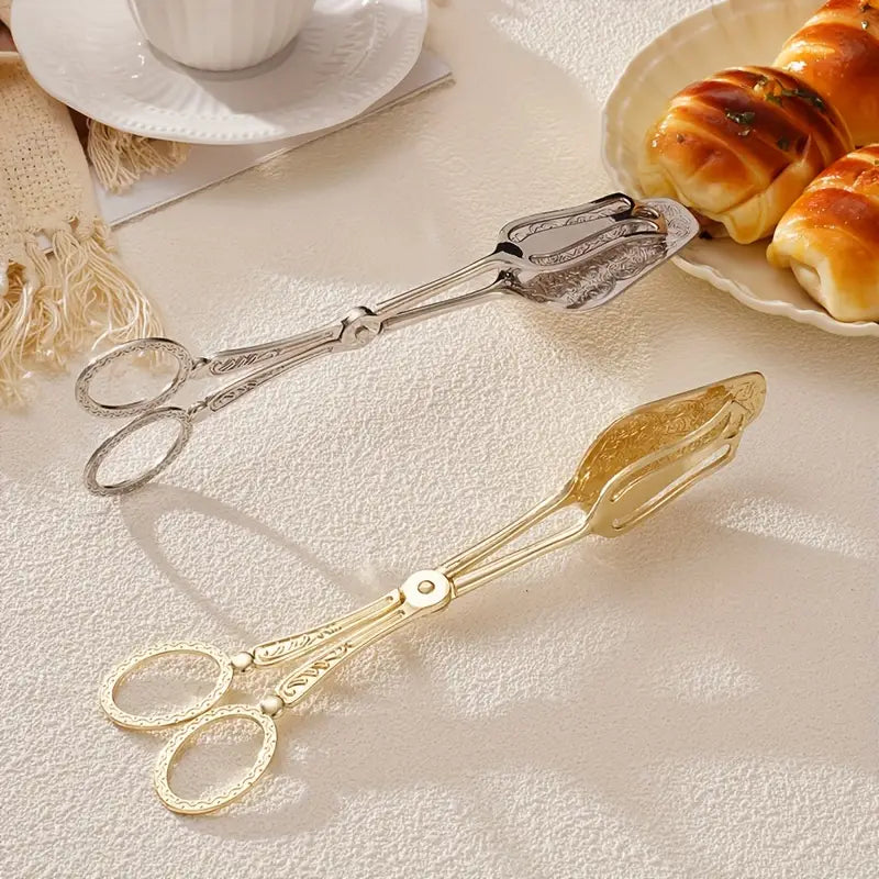 Chic Culinary Tongs with Timeless Engravings – Ideal for Serving Salads and Desserts