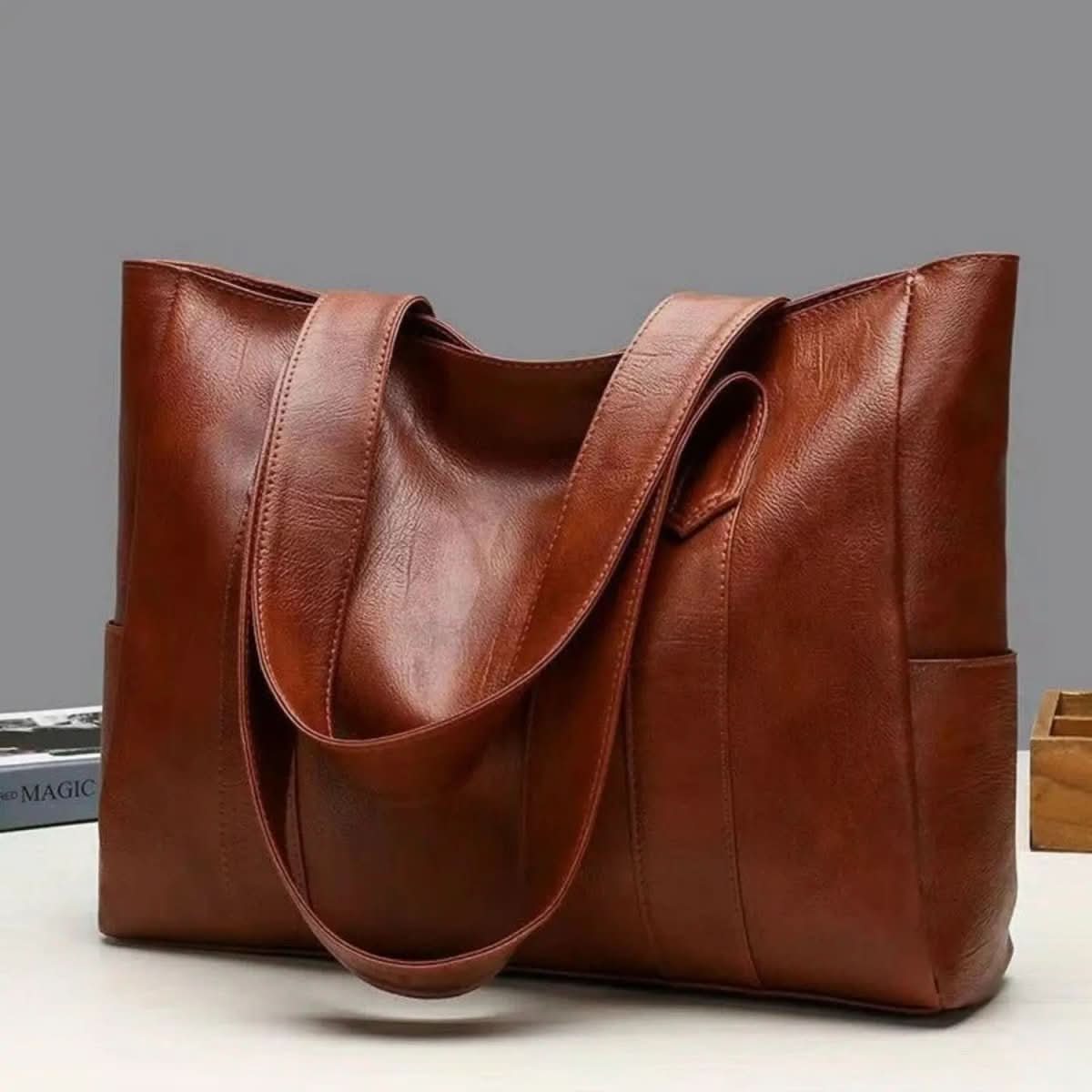 Spacious Everyday Handbag - Vintage Leather Shoulder Bag