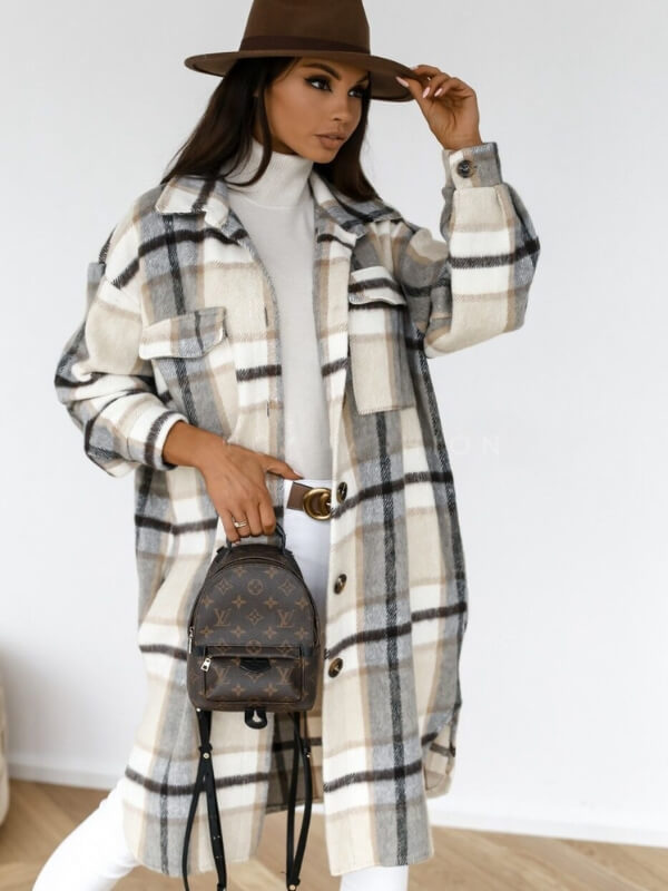 Long Checked Coat for Women