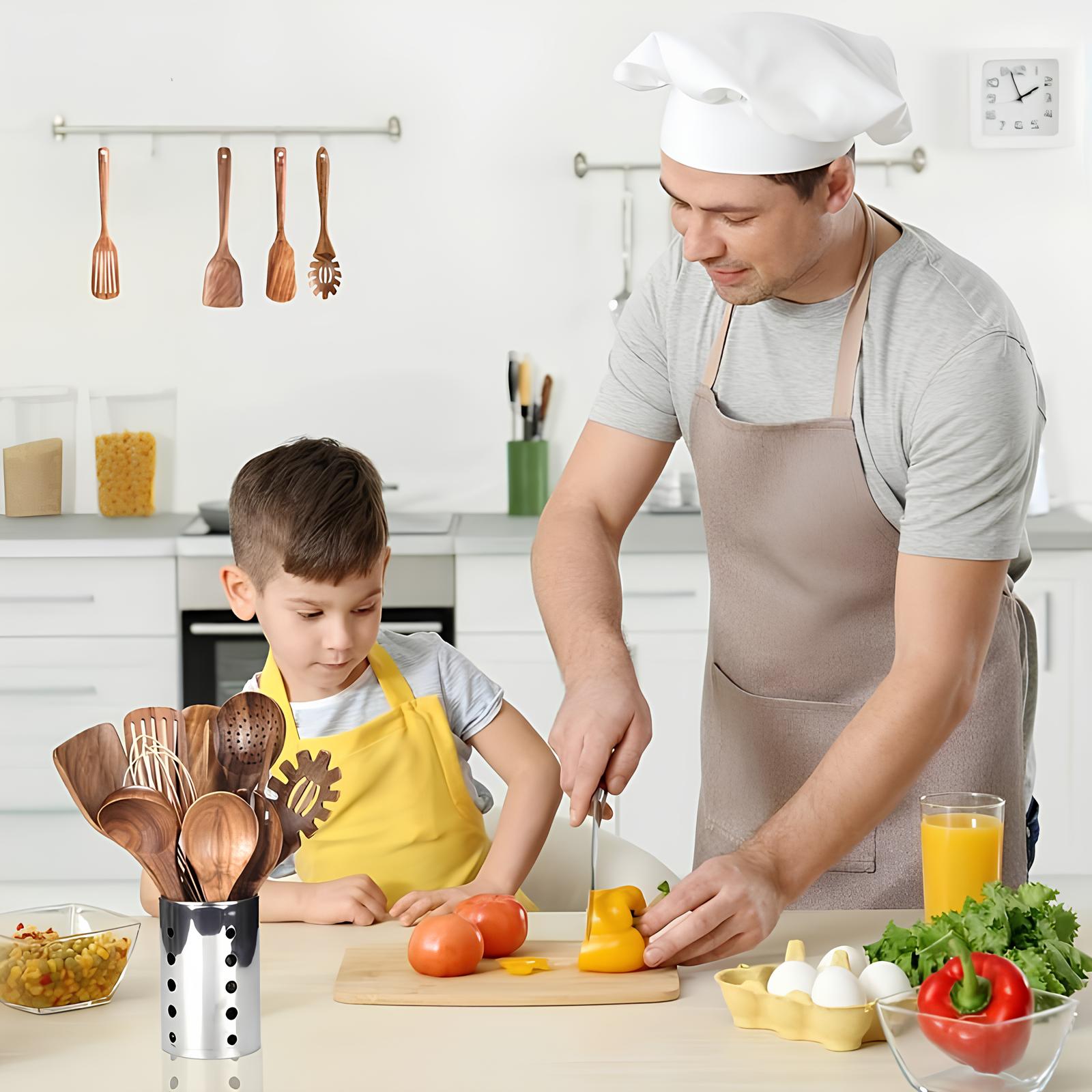 Elegant 11-Piece Teak Kitchen Utensil Collection with Stand