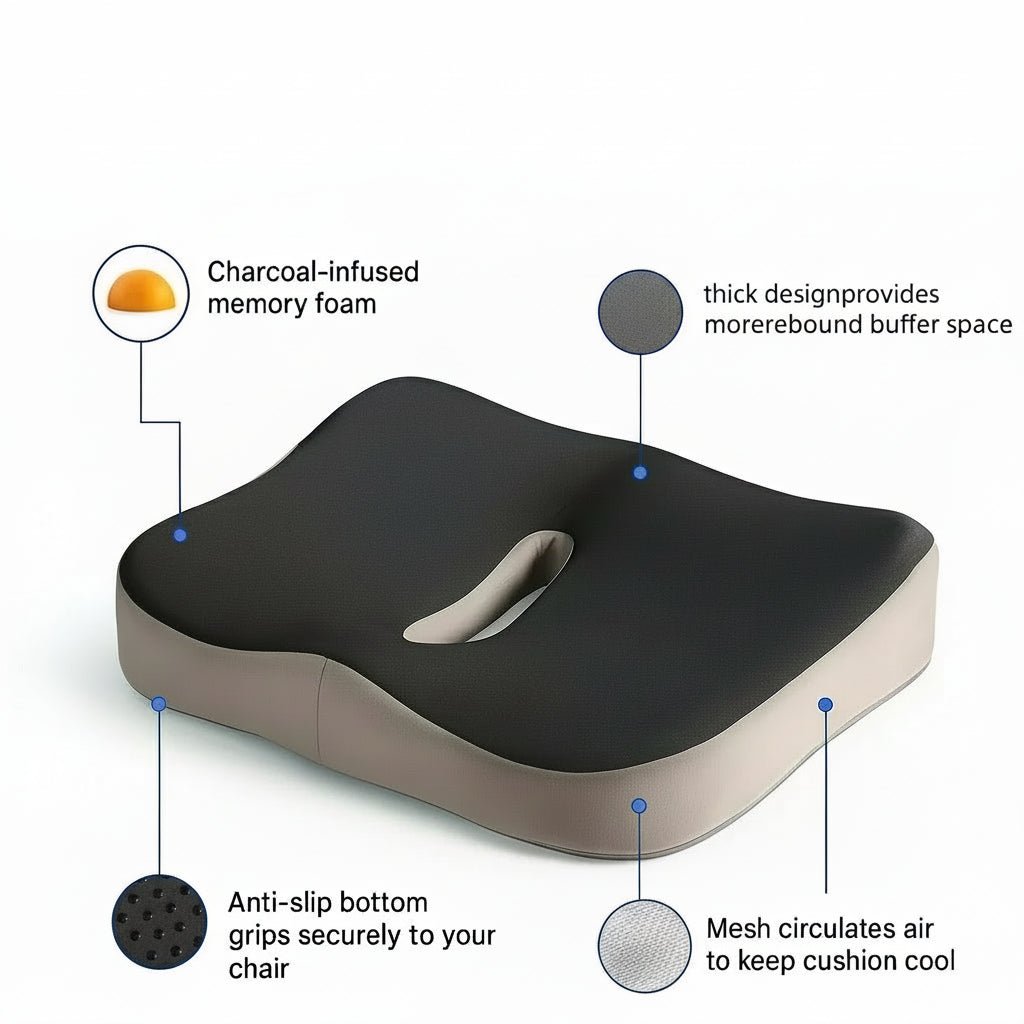Ergonomic Memory Foam Office Seat Cushion for Lower Back Support