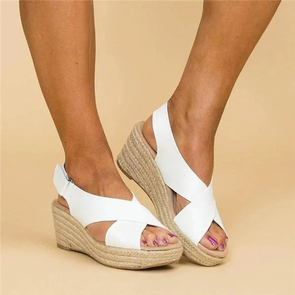 Women's Espadrilles with Orthopedic Wedge Heel and Elastic Crossband Strap