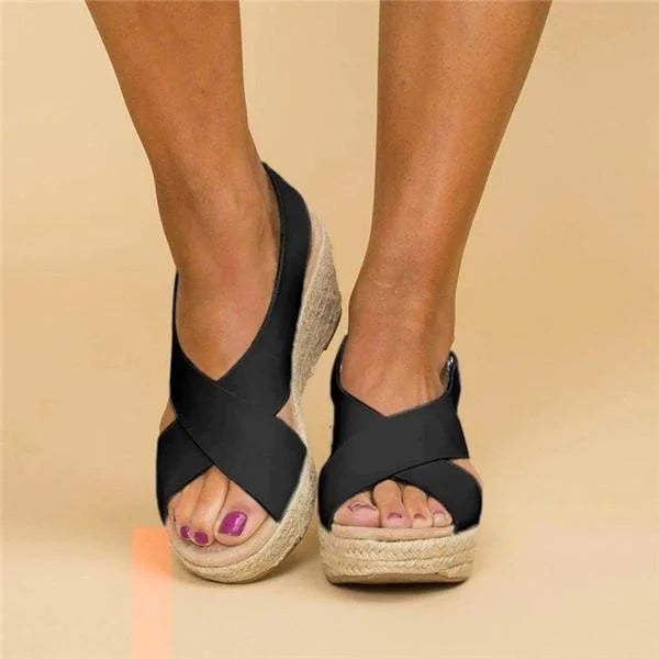 Women's Espadrilles with Orthopedic Wedge Heel and Elastic Crossband Strap