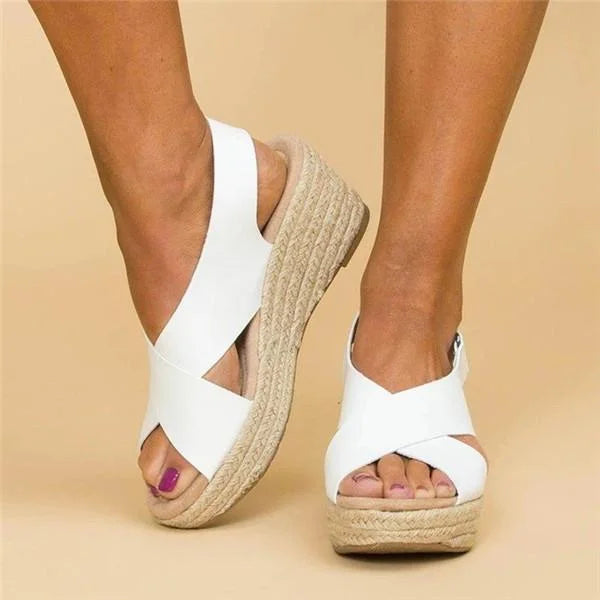Women's Espadrilles with Orthopedic Wedge Heel and Elastic Crossband Strap