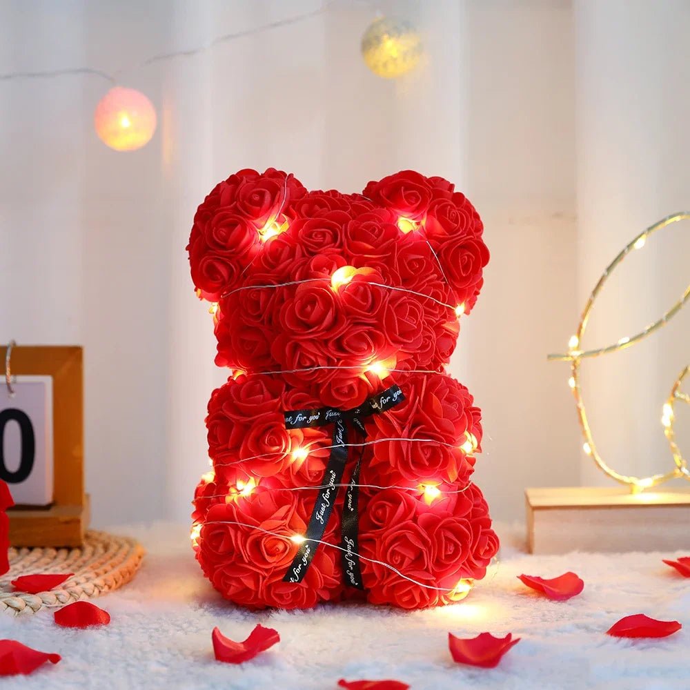 Timeless Rose Bear Gift Set with Illuminated Charm - 25 cm