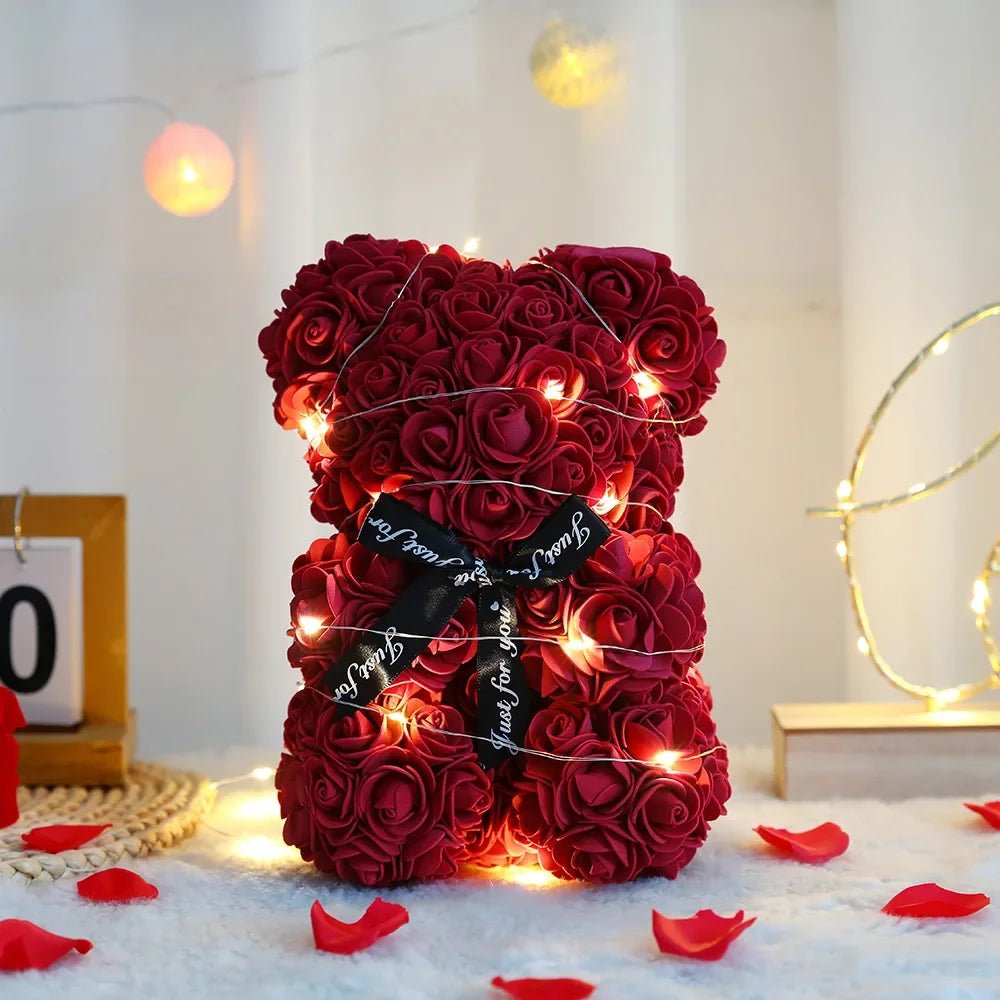 Timeless Rose Bear Gift Set with Illuminated Charm - 25 cm
