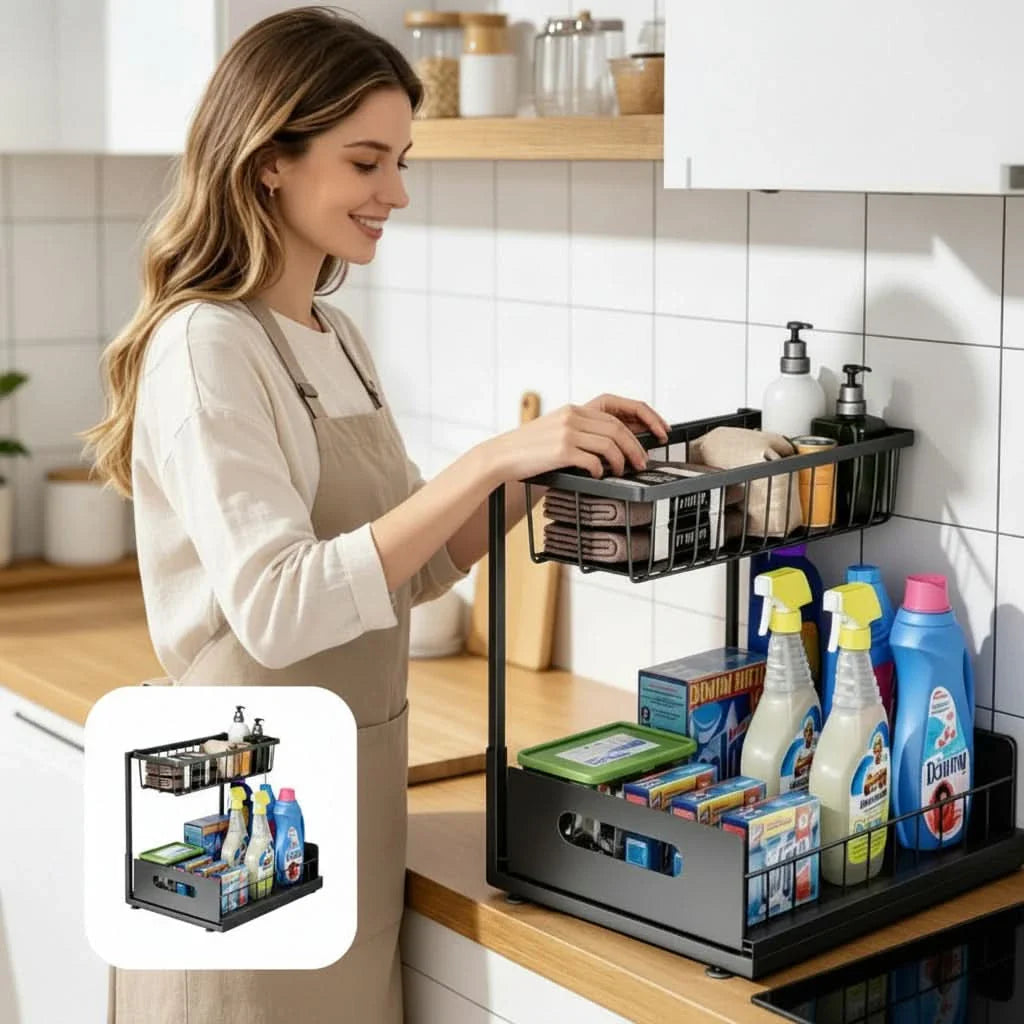 Sliding Storage Rack for Kitchen Organization - Pull-Out Basket System