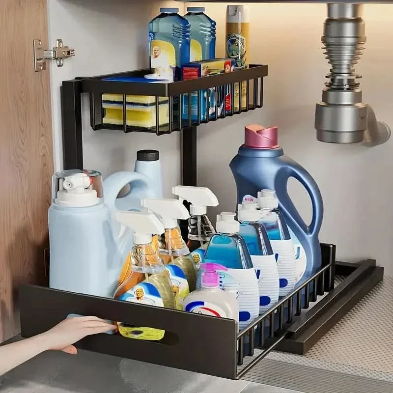 Sliding Storage Rack for Kitchen Organization - Pull-Out Basket System