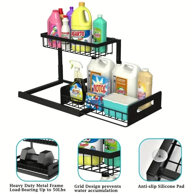 Sliding Storage Rack for Kitchen Organization - Pull-Out Basket System