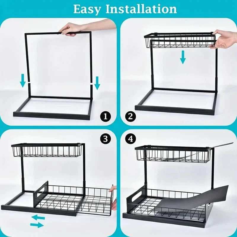 Sliding Storage Rack for Kitchen Organization - Pull-Out Basket System