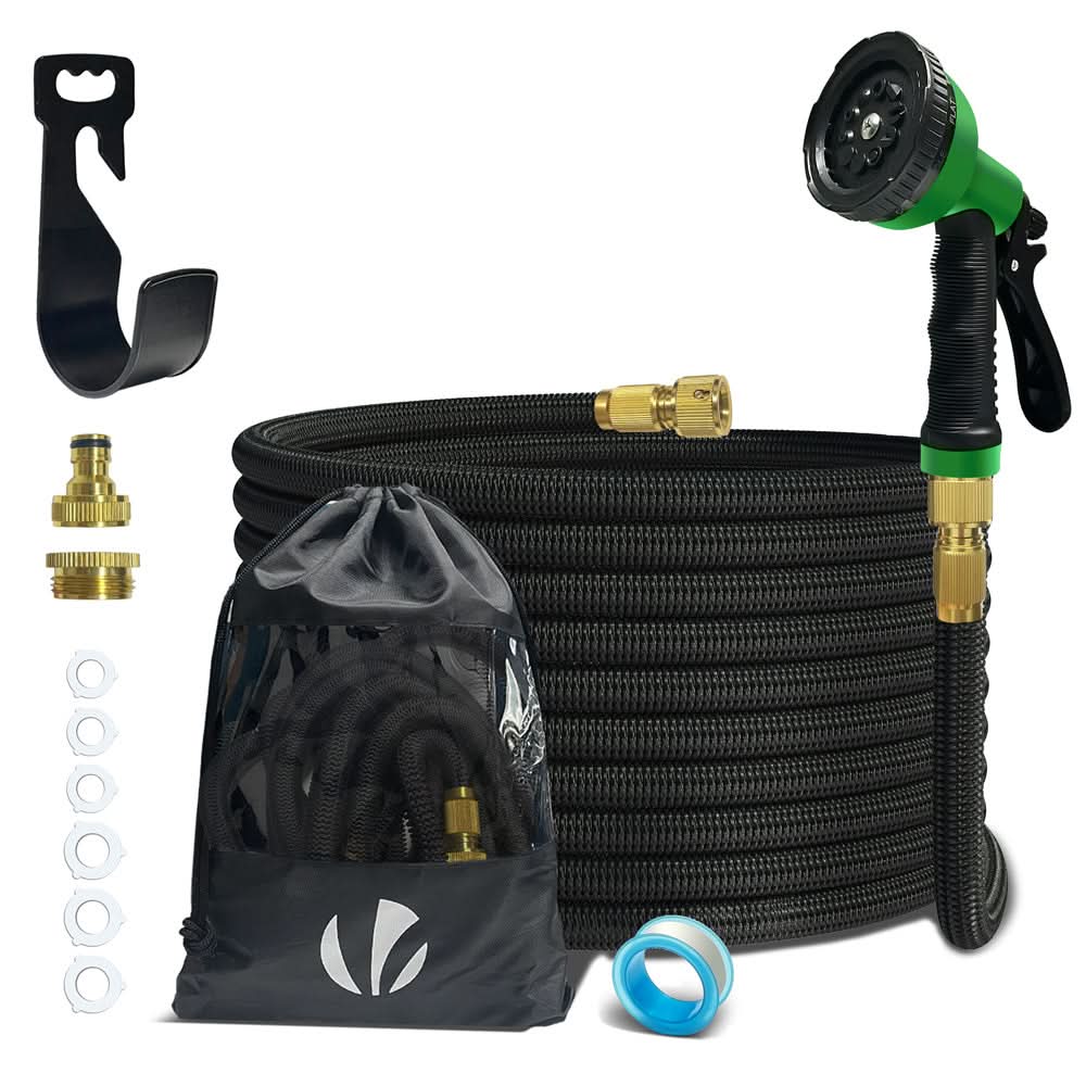 15m Expandable Garden Hose with 10 Spray Settings and Brass Fittings