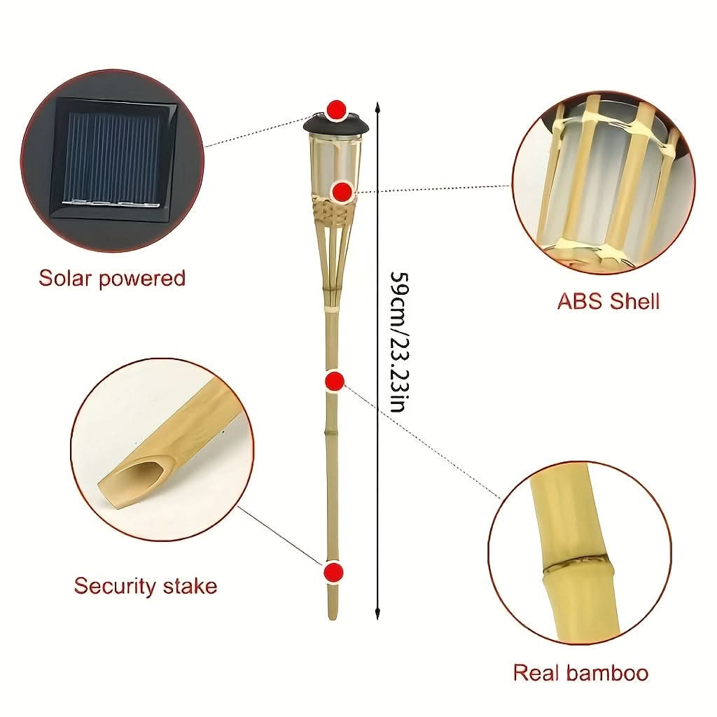 Solar LED Bamboo Lights with Flickering Flame Effect