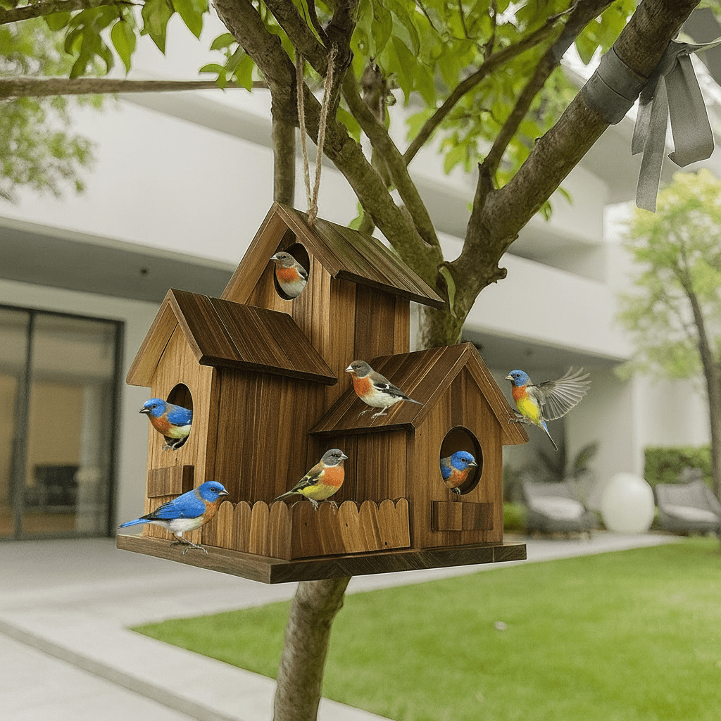 Charming Wooden Birdhouse with Spacious Nesting Compartments