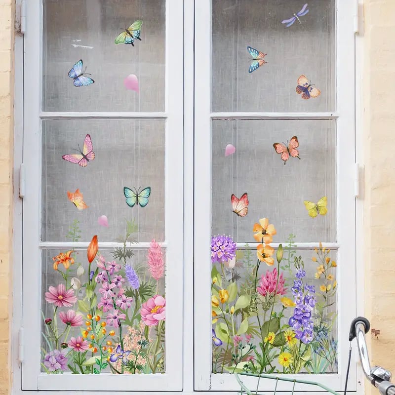 Self-Adhesive Window Film with Floral Pattern