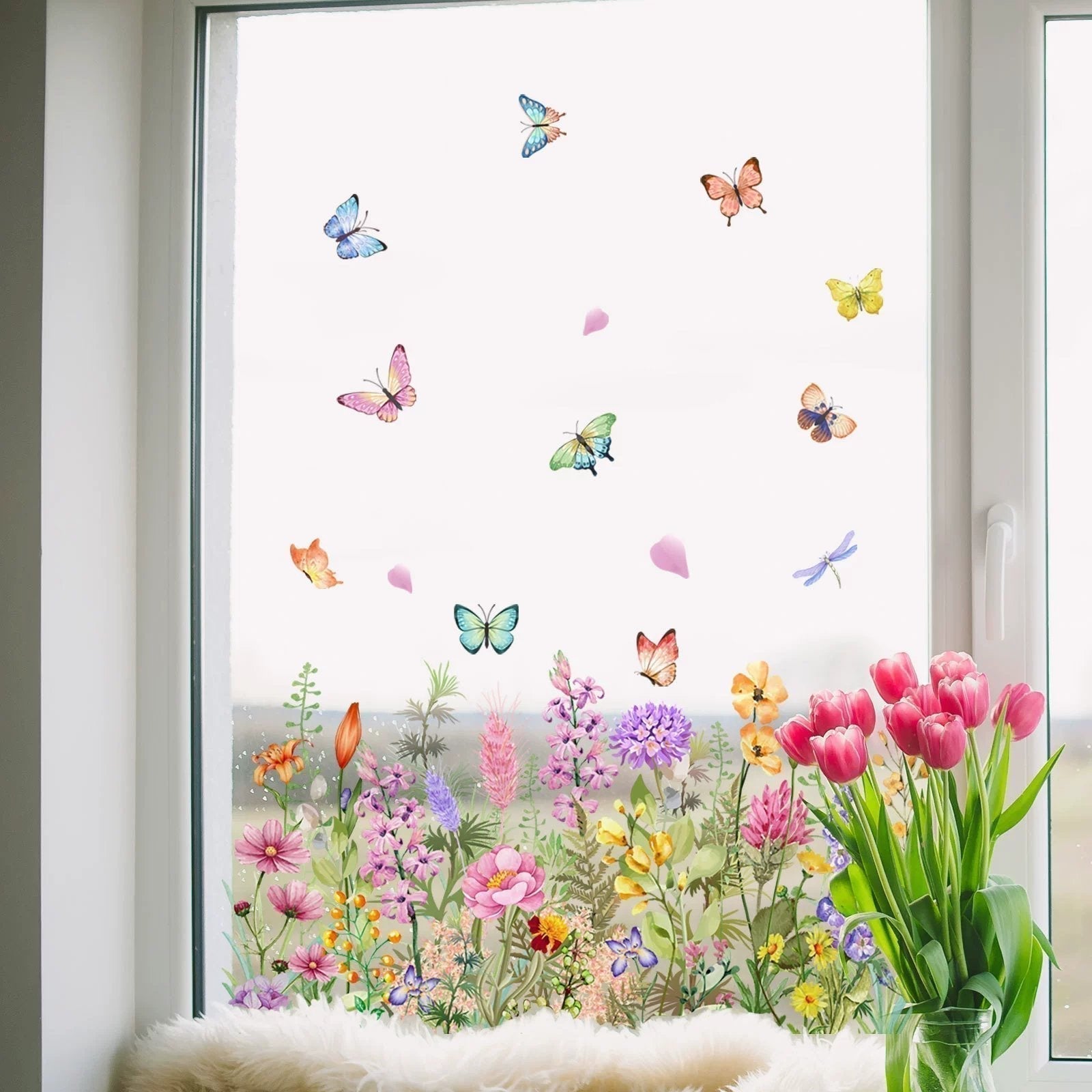 Self-Adhesive Window Film with Floral Pattern