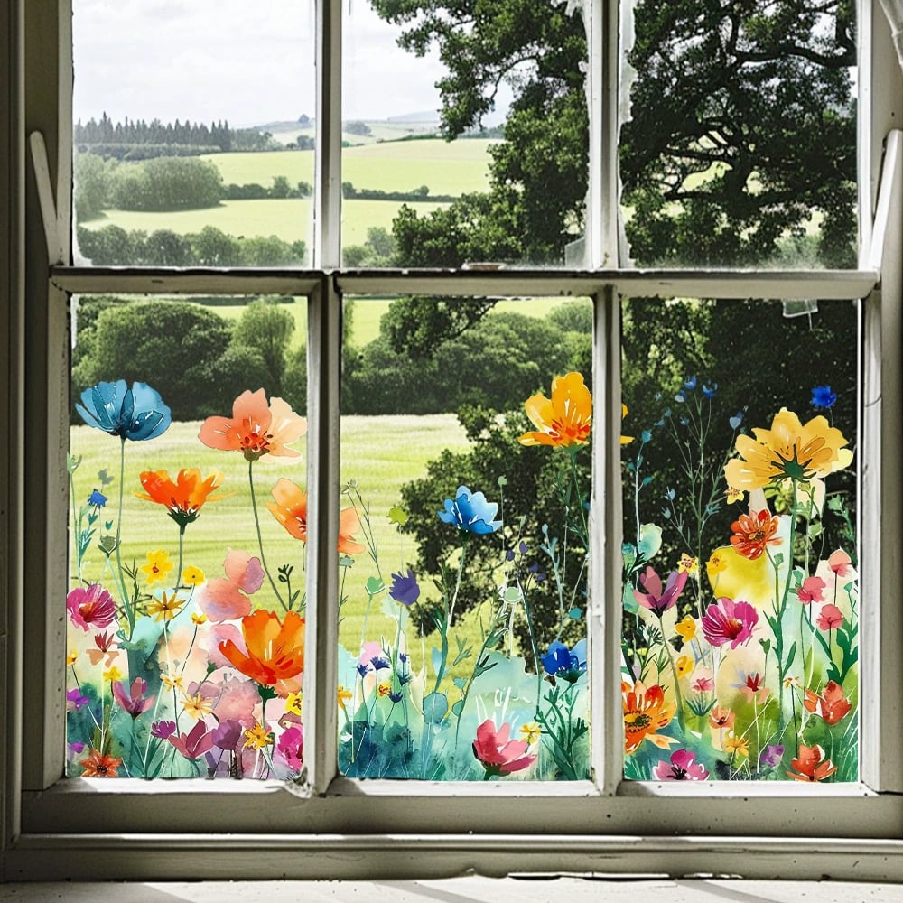 Self-Adhesive Window Film with Floral Pattern