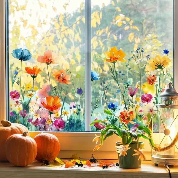 Self-Adhesive Window Film with Floral Pattern