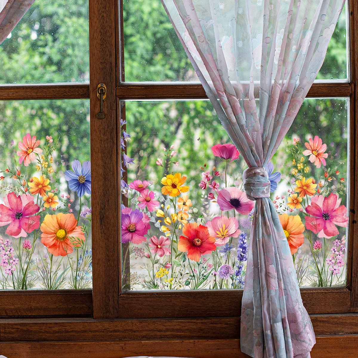 Self-Adhesive Window Film with Floral Pattern