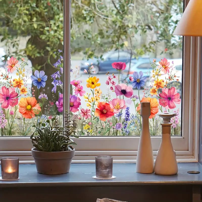 Self-Adhesive Window Film with Floral Pattern