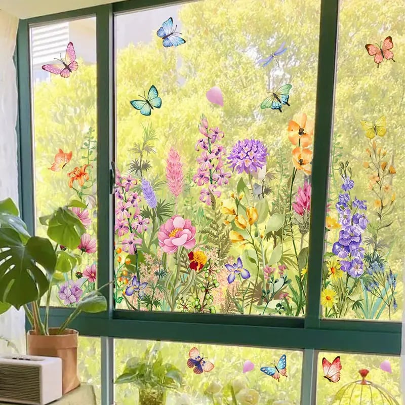 Self-Adhesive Window Film with Floral Pattern