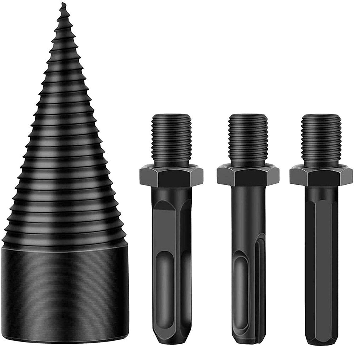 Efficient Wood Splitting Drill Bit with Universal Shank Set