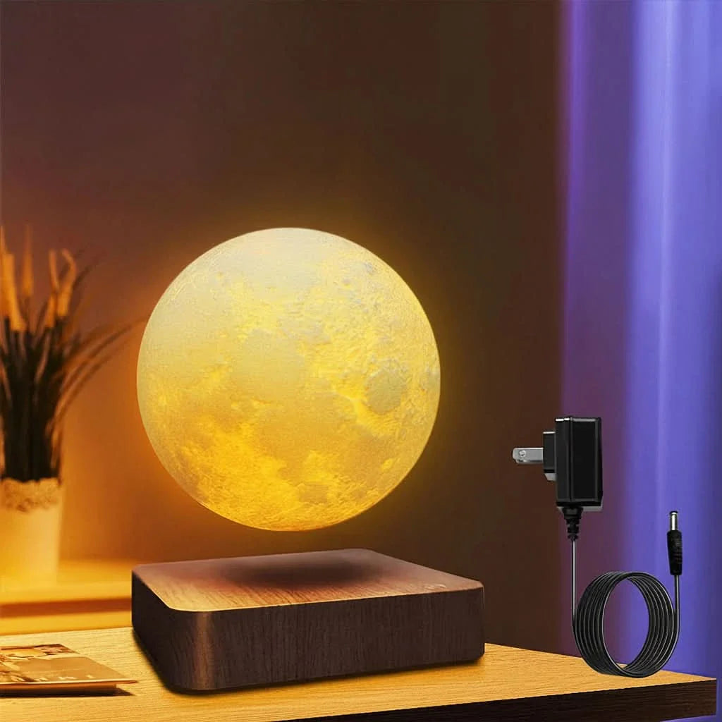Moon-Shaped Night Lamp with Wooden Stand – Floating Design