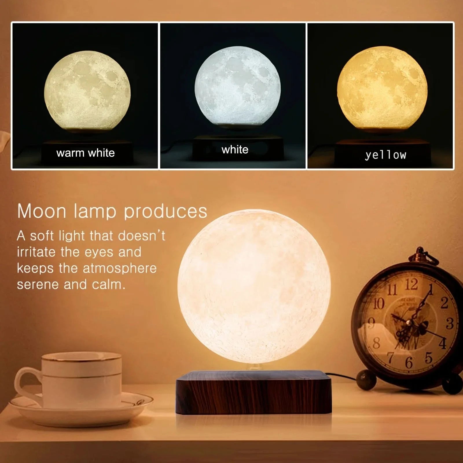 Moon-Shaped Night Lamp with Wooden Stand – Floating Design