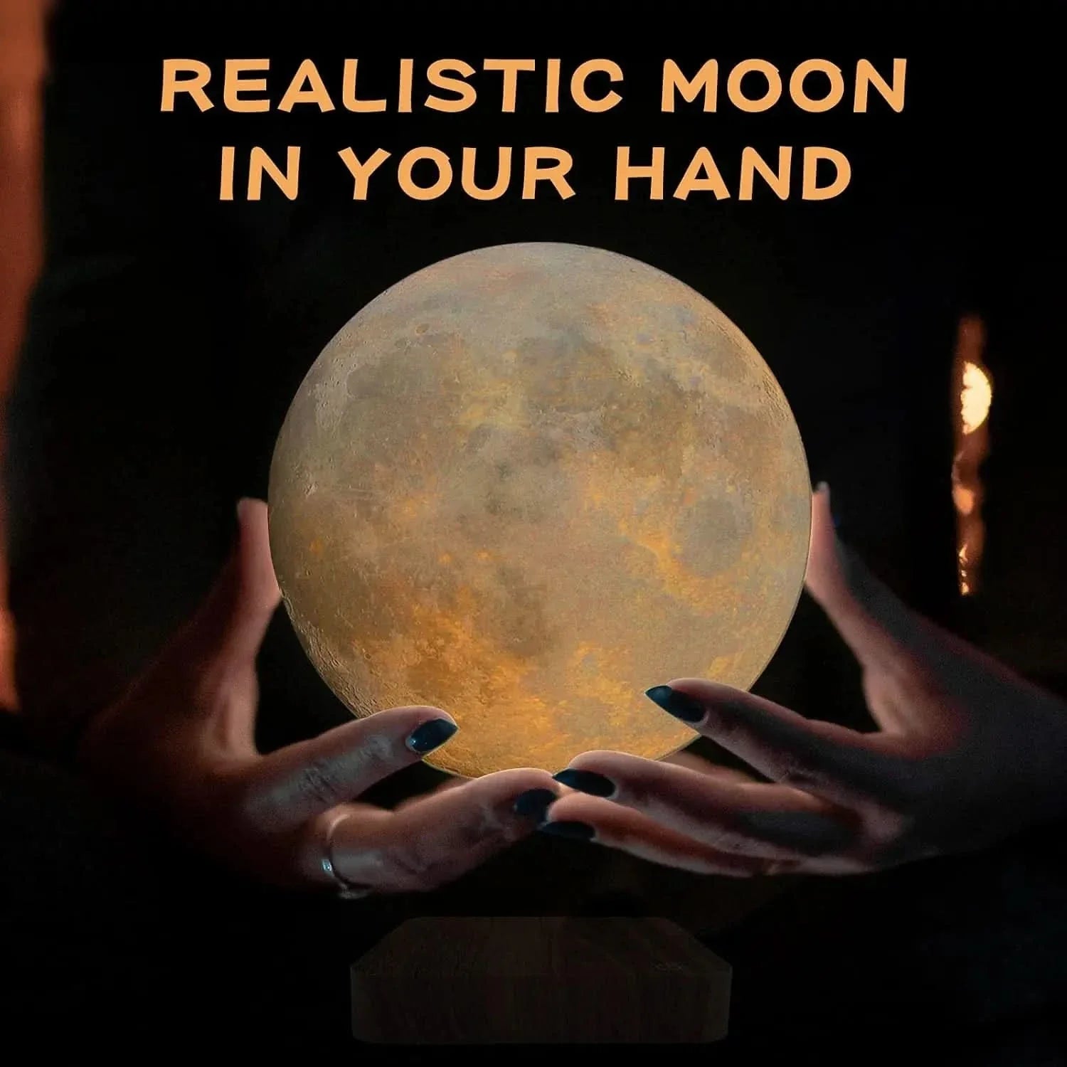 Moon-Shaped Night Lamp with Wooden Stand – Floating Design
