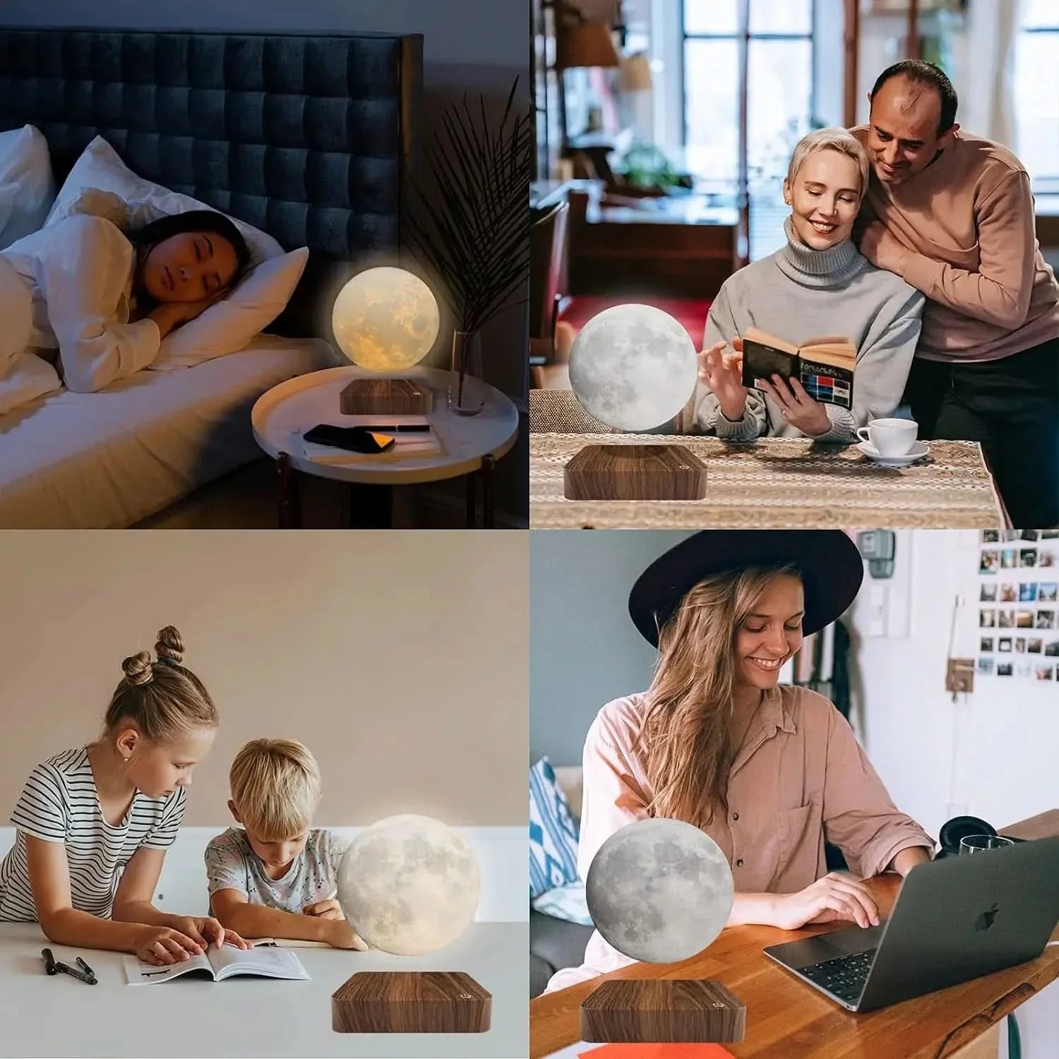 Moon-Shaped Night Lamp with Wooden Stand – Floating Design