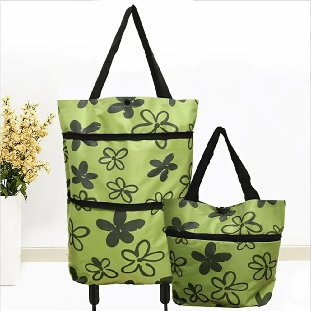 Compact Rolling Grocery Cart with Easy Storage Solution