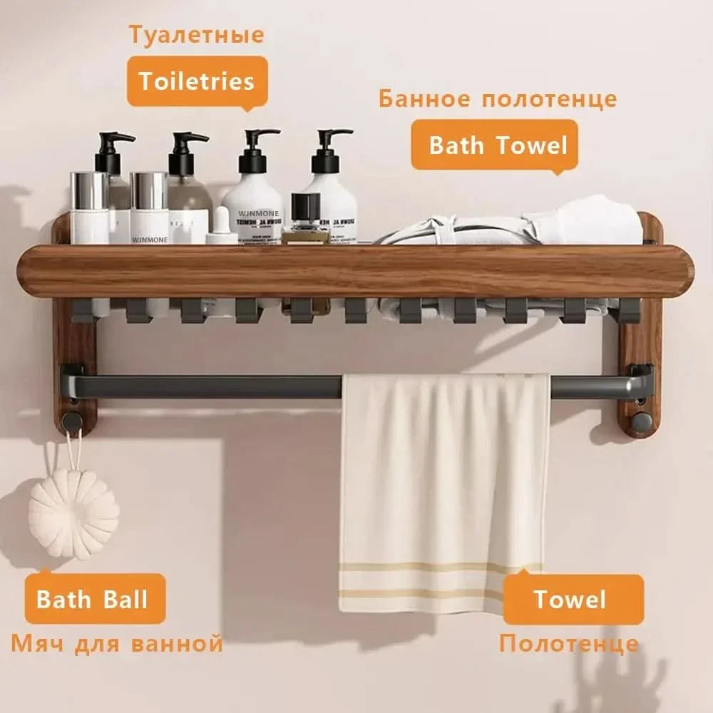 Foldable Towel Rack in Walnut Finish