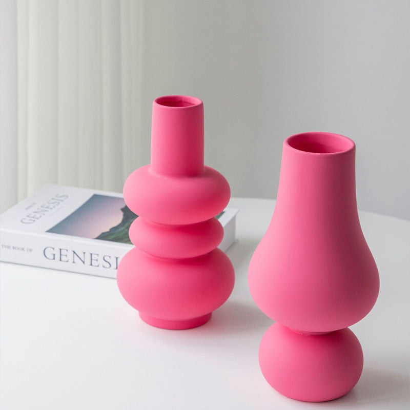 Chic Pink Ceramic Flower Holder with Glossy Finish