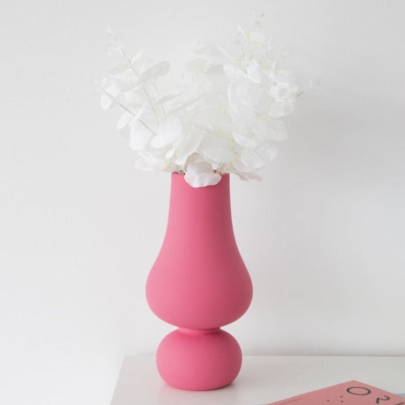 Chic Pink Ceramic Flower Holder with Glossy Finish